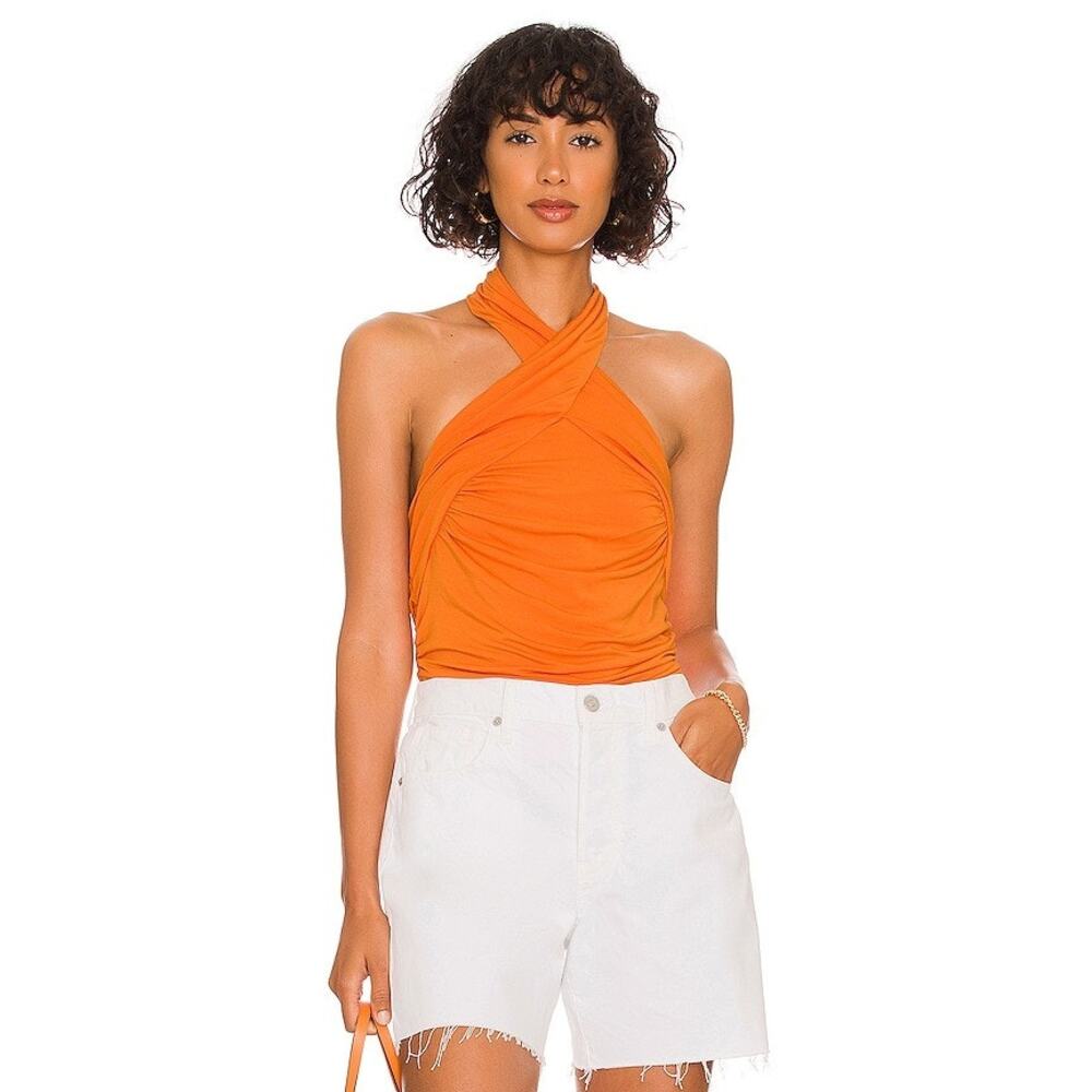 Veronica Beard TES13871 Halter Neck Layla Top Orange Size Medium NWT